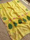 Indiehaat | Handloom Silk Linen Jamdani Saree Yellow