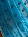 Indiehaat | Pure Mul Cotton Chikankari Saree Blue
