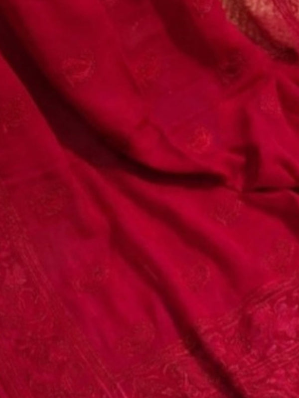 Indiehaat | Pure Mul Cotton Chikankari Saree Red