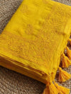 Indiehaat | Pure Mul Cotton Chikankari Saree Yellow