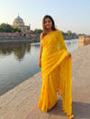 Indiehaat | Pure Mul Cotton Chikankari Saree Yellow