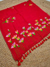 Indiehaat | Pure Mul Cotton Hand Printed Saree Red