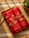 Indiehaat | Pure Mul Cotton Hand Printed Saree Red