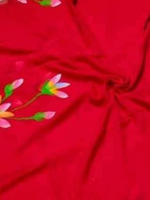 Indiehaat | Pure Mul Cotton Hand Printed Saree Red
