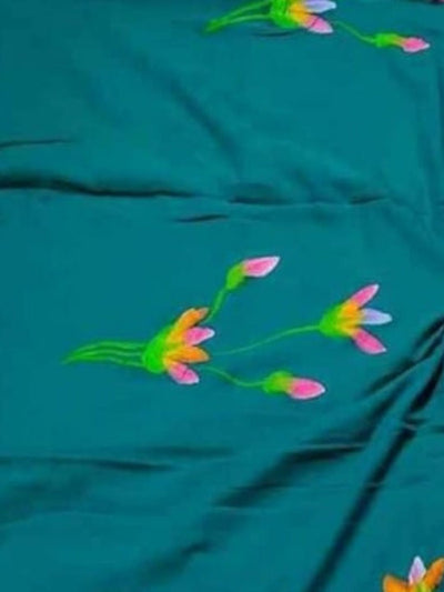 Indiehaat | Pure Mul Cotton Hand Printed Saree Blue