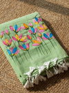 Indiehaat | Pure Mul Cotton Hand Printed Saree Green