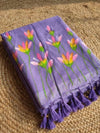 Indiehaat | Pure Mul Cotton Hand Printed Saree Purple