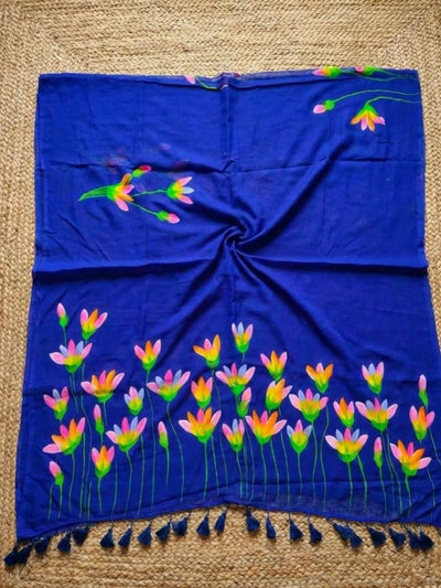 Indiehaat | Pure Mul Cotton Hand Printed Saree Blue