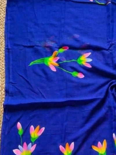 Indiehaat | Pure Mul Cotton Hand Printed Saree Blue