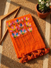 Indiehaat | Pure Mul Cotton Hand Printed Saree Orange