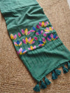 Indiehaat | Pure Mul Cotton Hand Printed Saree Green