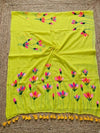 Indiehaat | Pure Mul Cotton Hand Printed Saree Green