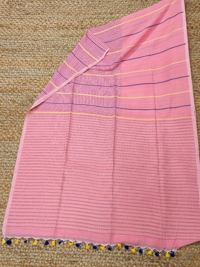 Indiehaat | Pure Cotton Embroidery Saree Pink