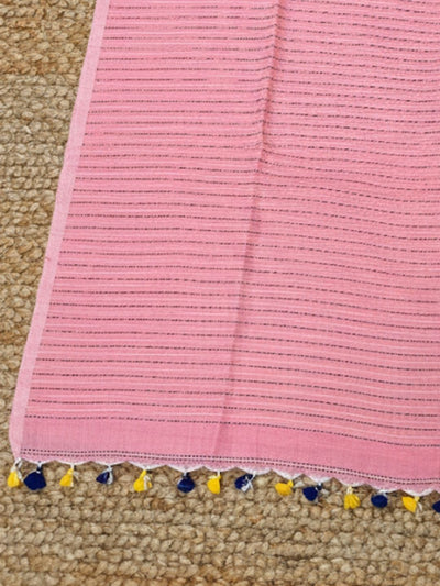 Indiehaat | Pure Cotton Embroidery Saree Pink