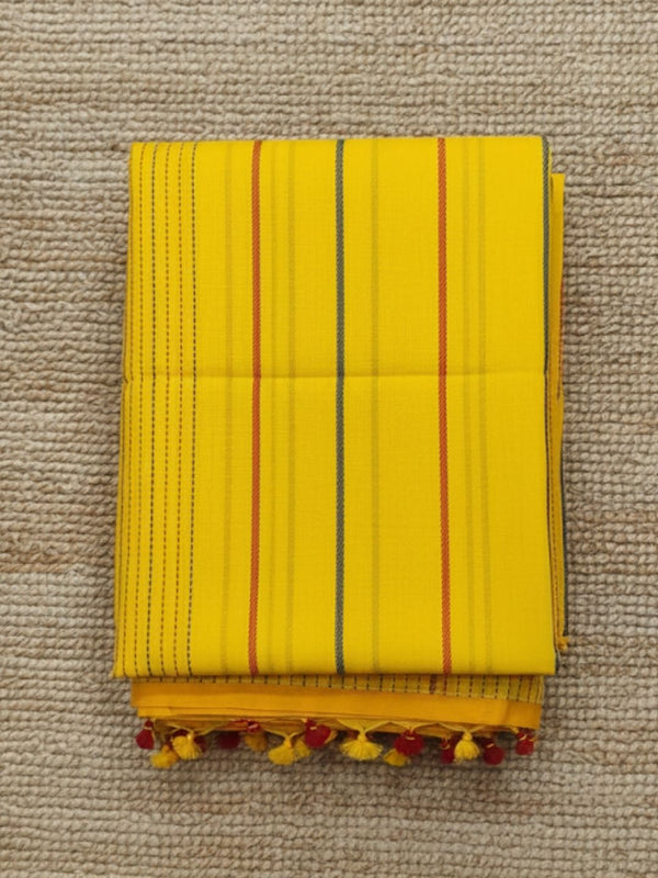 Indiehaat | Pure Cotton Embroidery Saree Yellow