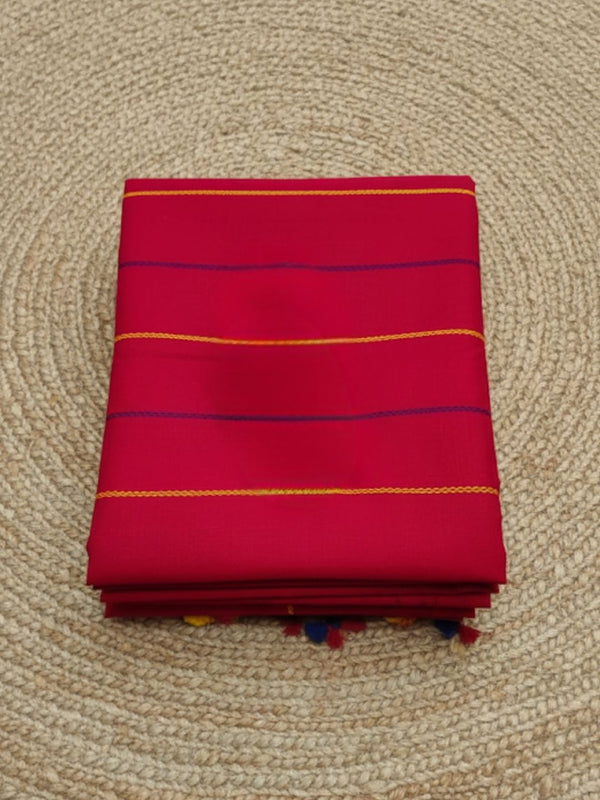 Indiehaat | Pure Cotton Embroidery Saree Red