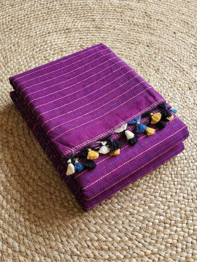 Samanvaya Embroidery Handloom Pure Cotton Saree Purple