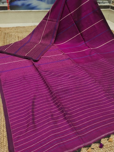 Indiehaat | Pure Cotton Embroidery Saree Purple
