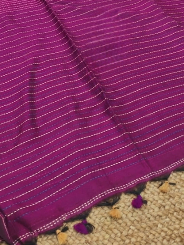 Indiehaat | Pure Cotton Embroidery Saree Purple