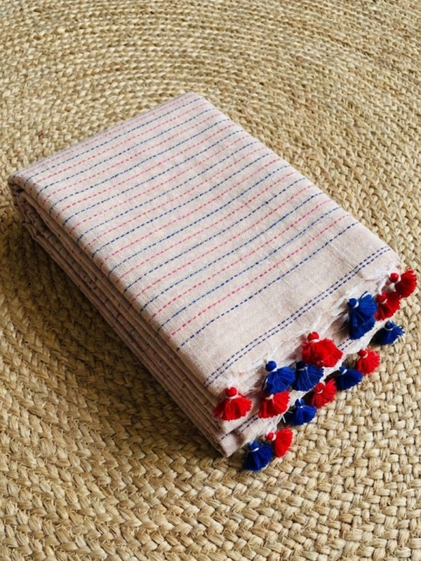 Indiehaat | Pure Cotton Embroidery Saree Beige