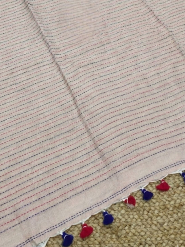 Indiehaat | Pure Cotton Embroidery Saree Beige