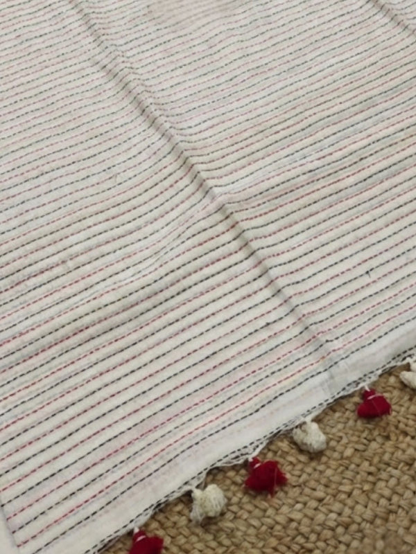 Indiehaat | Pure Cotton Embroidery Saree White