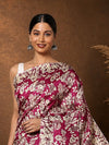 Indiehaat | Kashmiri Silk Printed Saree Magenta & Off-White
