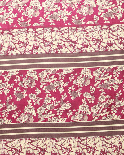 Indiehaat | Kashmiri Silk Printed Saree Magenta & Off-White