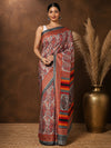 Indiehaat | Kashmiri Silk Printed Saree Red & White