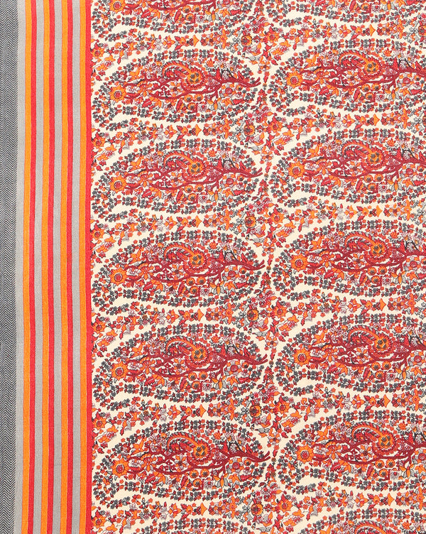 Indiehaat | Kashmiri Silk Printed Saree Red & White