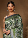 Indiehaat | Kashmiri Silk Printed Saree White & Green