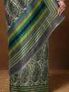 Indiehaat | Kashmiri Silk Printed Saree White & Green
