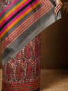 Indiehaat | Kashmiri Silk Printed Saree Red & Brown