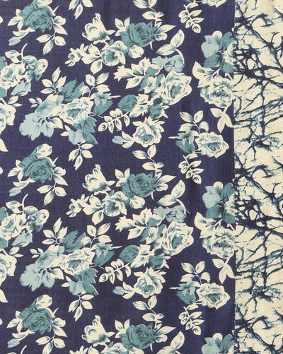 Indiehaat | Kashmiri Silk Printed Saree Navy Blue & Off-W