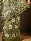 Indiehaat | Kashmiri Silk Printed Saree Olive Green & Dar