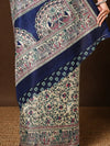 Indiehaat | Kashmiri Silk Printed Saree Cream & Navy Blue