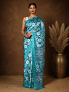 Indiehaat | Kashmiri Silk Printed Saree Teal & Turquoise