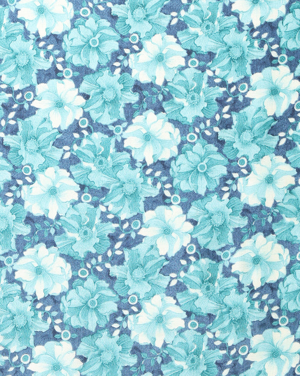 Indiehaat | Kashmiri Silk Printed Saree Teal & Turquoise