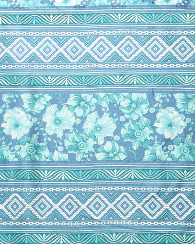 Indiehaat | Kashmiri Silk Printed Saree Teal & Turquoise