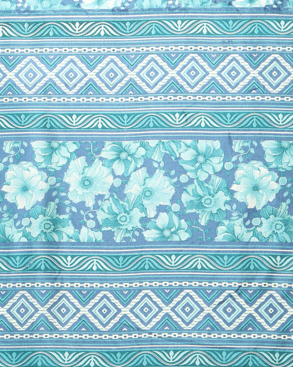 Indiehaat | Kashmiri Silk Printed Saree Teal & Turquoise