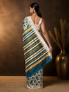 Indiehaat | Kashmiri Silk Printed Saree Off-White & Teal