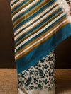Indiehaat | Kashmiri Silk Printed Saree Off-White & Teal