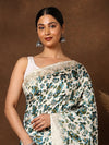Indiehaat | Kashmiri Silk Printed Saree Off-White & Teal