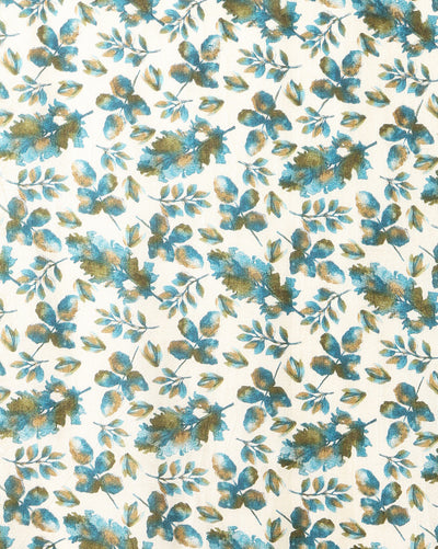 Indiehaat | Kashmiri Silk Printed Saree Off-White & Teal