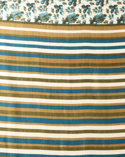 Indiehaat | Kashmiri Silk Printed Saree Off-White & Teal