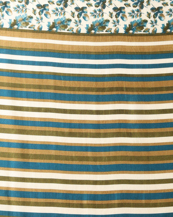 Indiehaat | Kashmiri Silk Printed Saree Off-White & Teal
