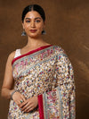 Indiehaat | Kashmiri Silk Printed Saree Off-White & Deep Red