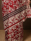 Indiehaat | Kashmiri Silk Printed Saree Deep Red & Cream