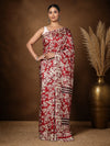 Indiehaat | Kashmiri Silk Printed Saree Deep Red & Cream