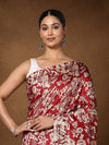 Indiehaat | Kashmiri Silk Printed Saree Deep Red & Cream